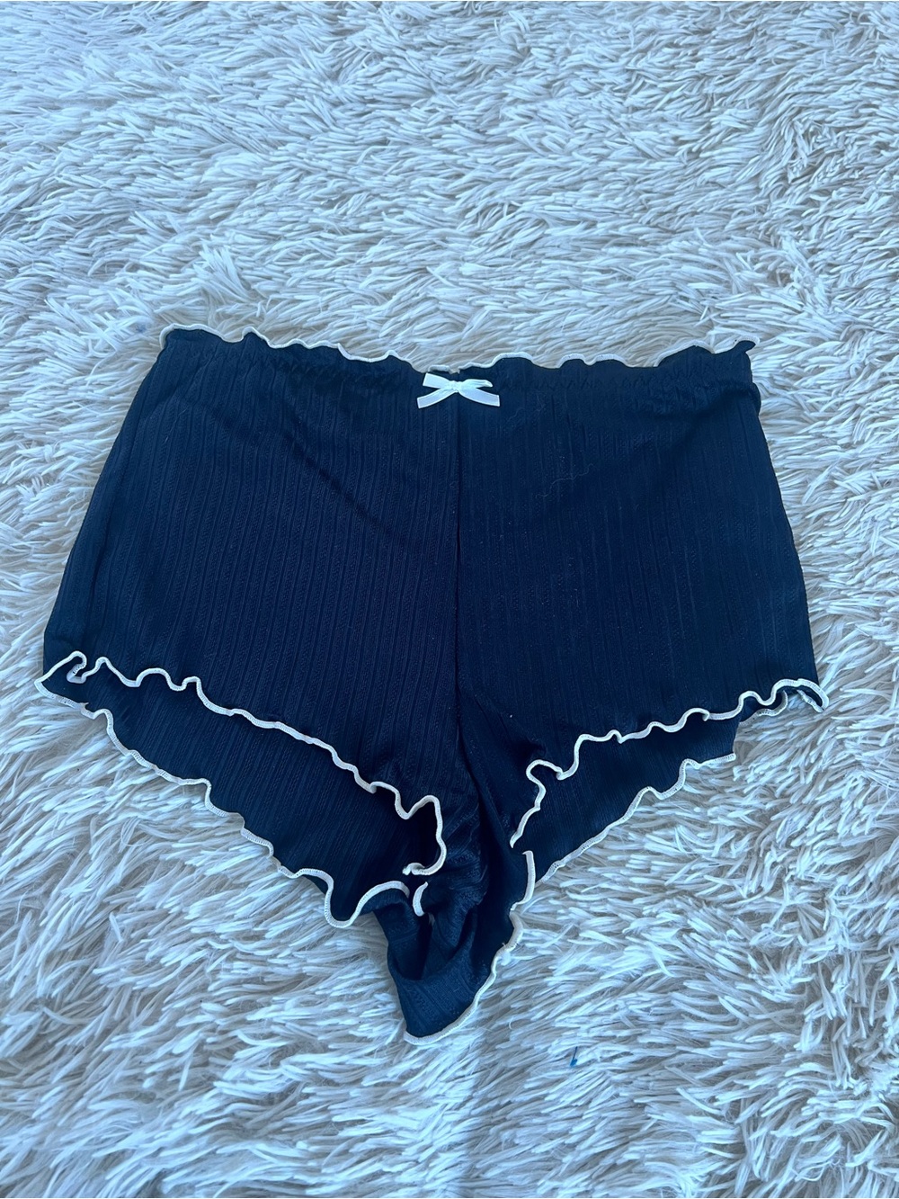 Black Ruffle-Trim Women's Lounge Shorts